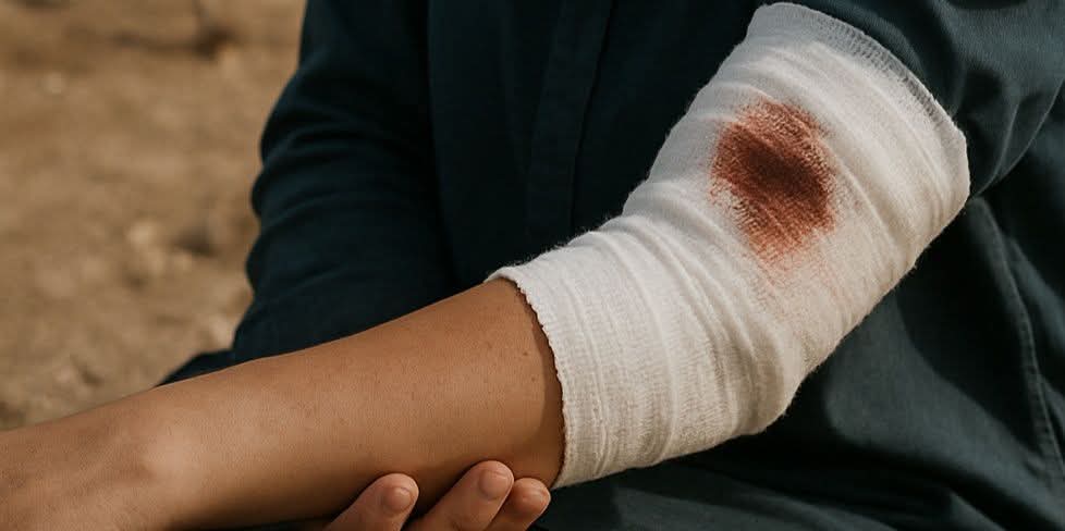 Bandaged arm with blood spot